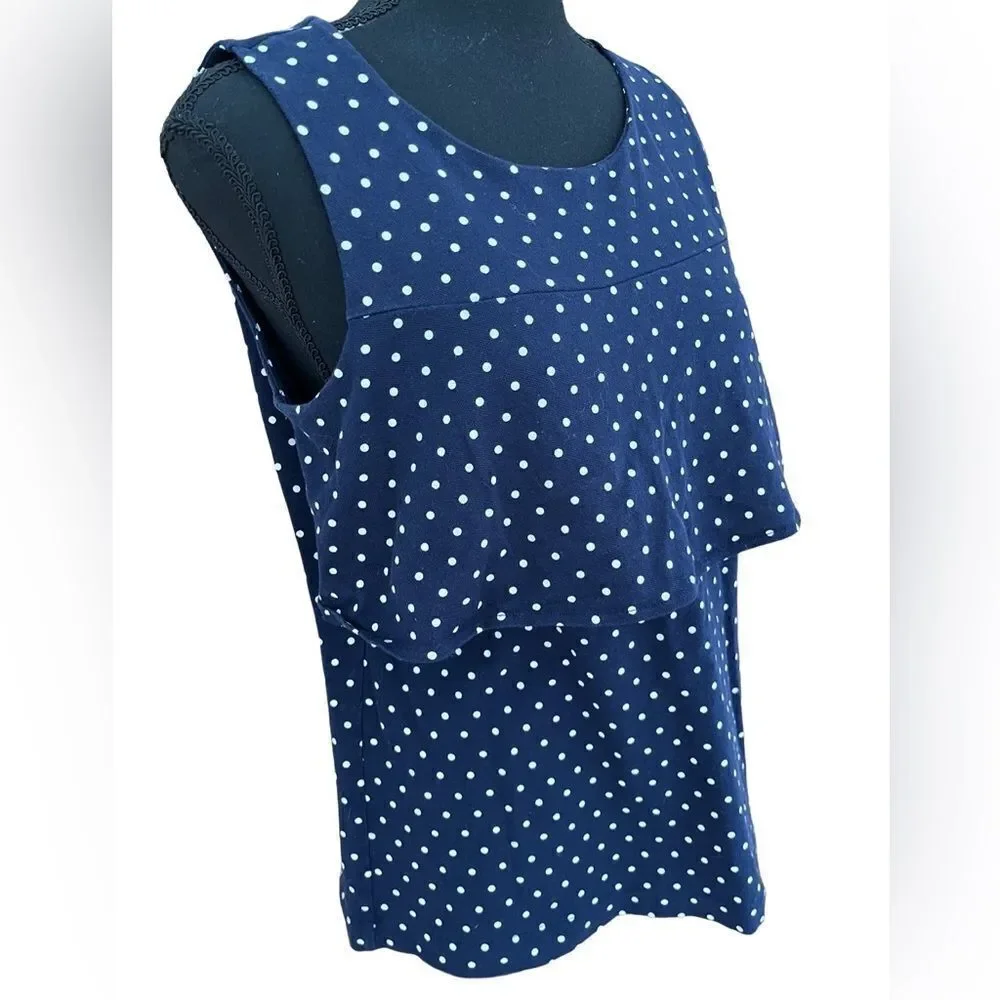 J Crew navy blue polka dot sleeveless tired top, size S.